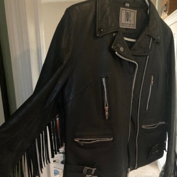 Vintage Black Leather Motorcycle Jacket w/ Fringe - Picture 1 of 5